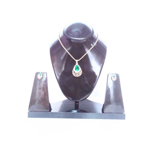 Golden Plated Green Pendant with Earings